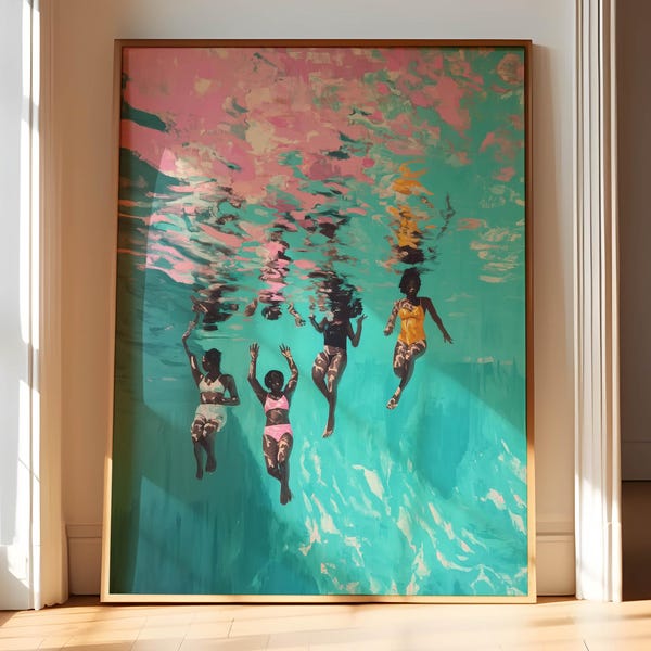 African American Art Digital Download, Black Woman Swimming Art, Black Art Prints, Black Artists Prints, Black Art Beach, Downloadable Art