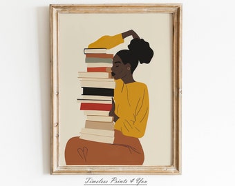 African American Print, Black Woman Art Print, Downloadable Prints Black Women, Black Art Woman Reading, Black Lady Reading Portrait