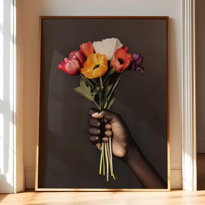 Black Art Prints, African American Wall Art, Black Woman Wall Art, Black Women Art Digital, Flowers Printable, Bouquet Wall Art
