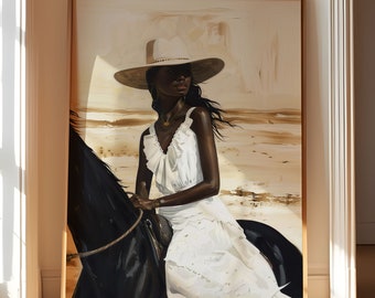Black Cowgirl Painting, African American Woman on Horse (Digital Print)