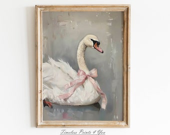 Swan Wall Art Print, Coquette Wall Art Print, Pink Coquette Room Decor, Vintage Girly Wall Art, Preppy Room Decor, College Dorm Decor