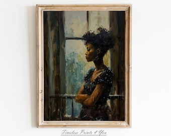 Black Woman Oil Painting Print, African American Art (Digital Download)