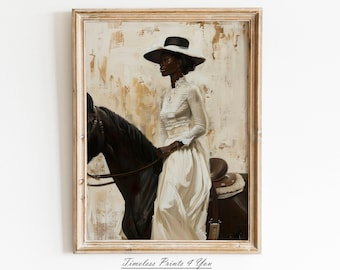 Black Woman On Horse, Woman On Horse Painting Digital Print, Black Horse Wall Art Digital, Black Cowgirl Painting, Black Cowgirl Art