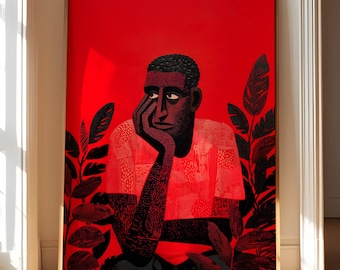 Afro-Amerikaanse zwarte man kunstafdrukken digitale download, zwart abstract schilderij