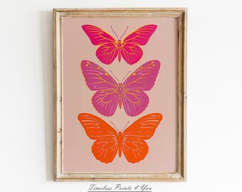 Butterfly Prints Wall Art, Butterfly Print Download, Butterfly Print Wall Art, Butterfly Nursery Decor, Pink Orange Butterfly Wall Art