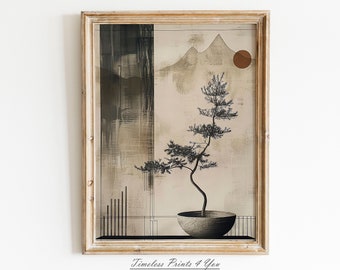 Japandi Tree Art Print, Wabi Sabi Neutral Decor (Digital Download)