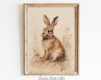 Vintage Easter Bunny Easter Wall Art Printable Easter Art Rabbit Painting Easter Decor Spring Decor Vintage Downloadable Minimalist Spring