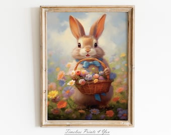 Easter Bunny Printable Easter Wall Art Easter Wall Art Printable Easter Art Rabbit Painting Easter Decor Spring Decor Vintage Downloadable
