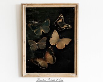 Black Butterfly Print, Monarch Butterfly Print, Dark Background Butterfly Wall Art, Dark Academia Wall Art, Vintage Butterfly Print