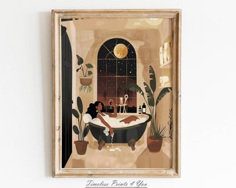 Arte de pared afroamericano para baño, arte de pared de mujer negra, impresiones descargables de mujeres negras, impresión digital de arte afroamericano, arte de pared bohemio