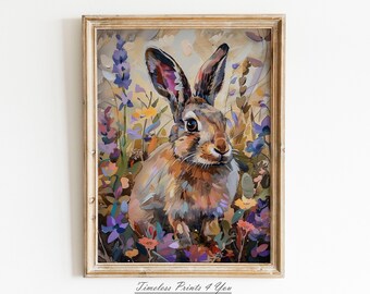 Vintage paashaaskunstprint, konijnschilderij (digitale download)