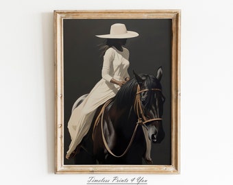 Black Woman Wall Art, African American Art, Black Owned Art, Horse Painting, Feminist Art, Black Woman Fashion Wall Art, Black Female Art
