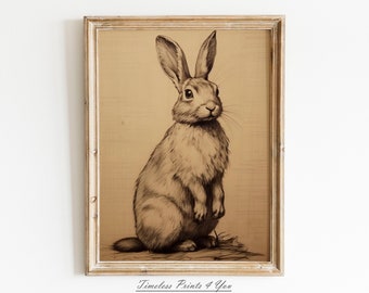 Vintage Easter Bunny Easter Wall Art Easter Wall Art Printable Easter Art Rabbit Painting Easter Decor Spring Decor Vintage Downloadable