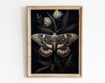Dark butterfly print, Black Butterfly Art, Dark Academia Wall Art, Dark Botanical Decor, Butterfly Vintage Decor, Old Butterfly Print