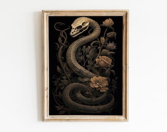 Criatura botánica, arte cottagecore oscuro, arte botánico melancólico, arte botánico oscuro, impresión botánica oscura, decoración gótica para el hogar, arte floral oscuro