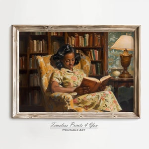 Black Art Woman Reading, African American Print, Black Woman Art Print, Downloadable Prints Black Women, Black Lady Reading Portrait