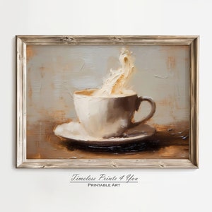 Pintura digital de café vintage, impresiones de cafeterías, obras de arte con café, pintura gastronómica, decoración de cafeterías, pintura con impresiones de café, bodegones con café