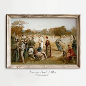 Tennis in 1886, Vintage Wall art, Vintage Sport Art, Playing Tennis, Antique Painting, Vintage Tennis Print, Antique Tennis Racket