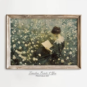 Woman Reading Art Print, Moody Wall Art, Dark Academia Art, Moody Victorian Art, Female Portrait Reading a Book Poster, Neutral Wall Art