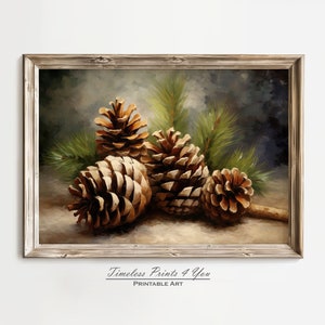 Pinecone Art, Pinecone Print, Pinecone Decor, Pine Cone Art, Pine Cone Decor, Pine Cones, Winter scene Print, Winter Printable Wall art