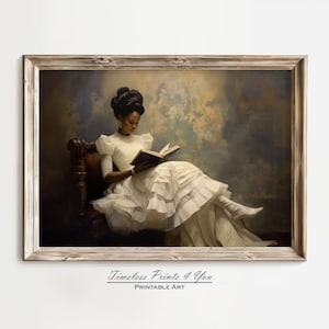 Arte mural de mujer negra, arte afroamericano, lectura de libros, decoración de bibliotecas, arte feminista, arte mural de moda de mujer negra, pintura de mujer negra