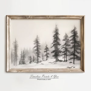 Winter Forest Prints, Minimalist Christmas Sketch, Christmas Tree Wall Art Sketch, Neutral Christmas Decor, Winter Scene Print, Fir Tree art
