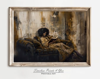 Lámina artística de mujer negra, lámina afroamericana, mujer leyendo en arte negro, pósteres y láminas vintage afroamericanos, arte mural de mujeres negras