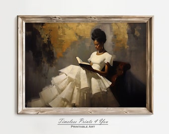 Black Woman Wall Art, African American Art, Book Reading, Black Owned Art, Feminist Art, Black Woman Fashion Wall Art, Female Fine Art
