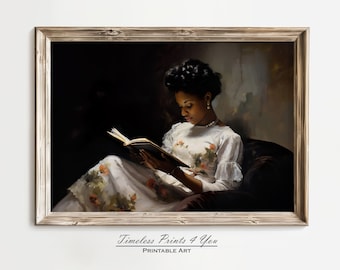 Black Woman Wall Art, African American Art, Book Reading, Black Owned Art, Feminist Art, Black Woman Fashion Wall Art, Black Female Painting