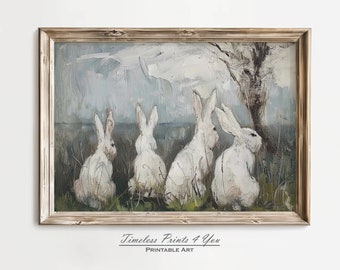 Vintage Easter Bunny Easter Wall Art Printable Easter Art Rabbit Painting Easter Decor Spring Decor Vintage Downloadable Spring Wall Art
