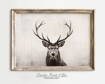 Deer Art Print, Deer Wall Art, Deer Painting, Reindeer Print, Winter Deer, Deer Wall Art, Vintage Reindeer, Winter Scene Print, Vintage Art