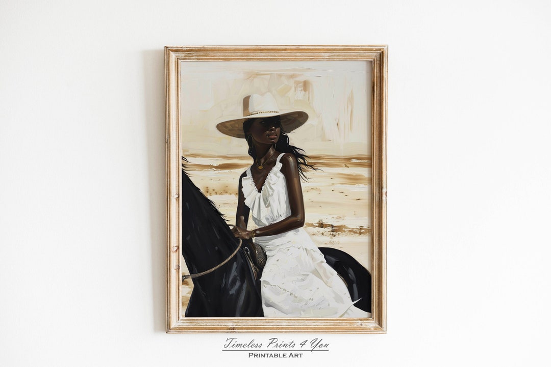 Black Cowgirl Painting, African American Woman on Horse (digital Print ...