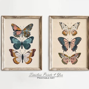 Butterfly Print Set of 2, Butterfly Print Wall Art, Butterfly Wall Art Printable, Butterfly Wall Art Digital Download, Vintage Butterfly Art