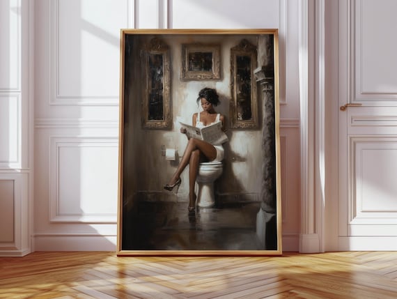 African American Poster, African American Wall Art For Bathroom, Black Woman Bathroom Art, Vintage Bathroom Art, Black Woman Reading