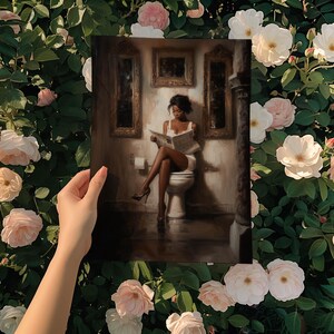 African American Poster, African American Wall Art For Bathroom, Black Woman Bathroom Art, Vintage Bathroom Art, Black Woman Reading image 3