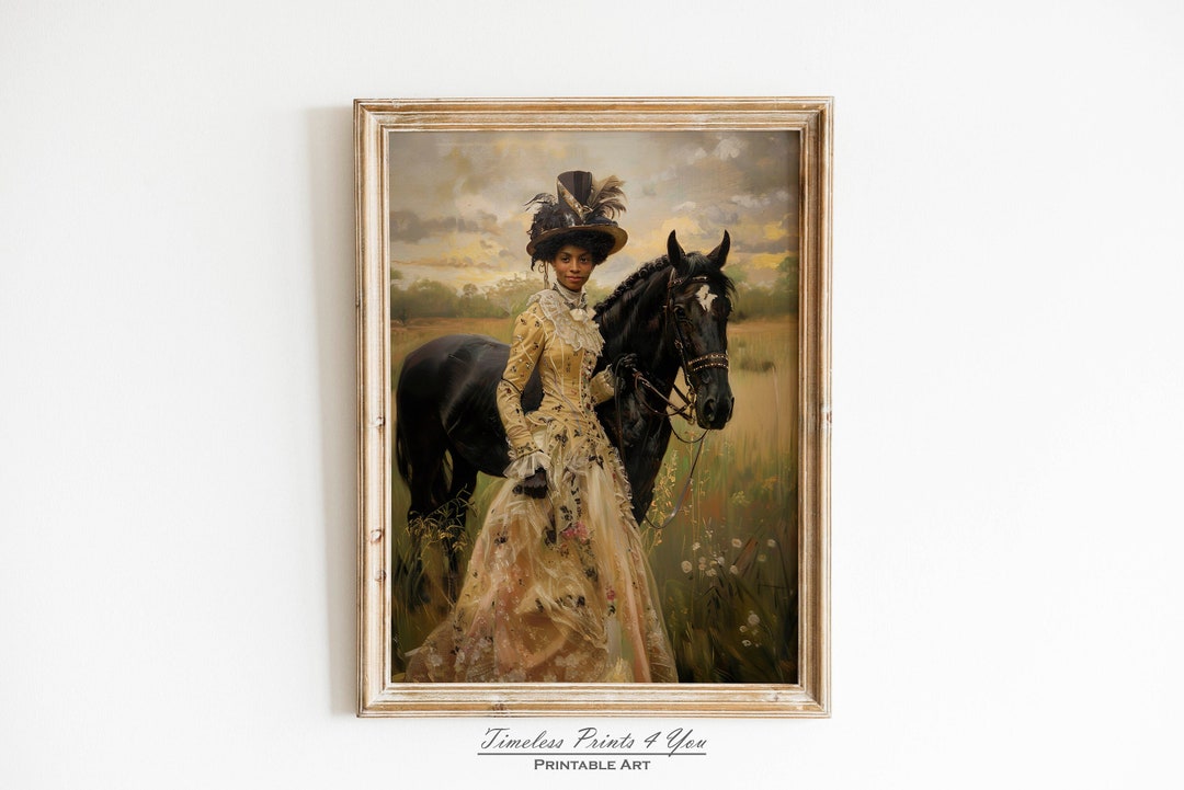 African American Victorian Wall Art, Black Woman on Horse Art, Vintage ...