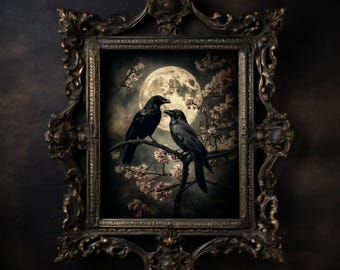 Raven Wall Art Print, Gothic Wall Decor, Dark Academia Print, Dark Cottagecore Art, Dark Romance, Dark Goth Decor, Dark Oil Painting