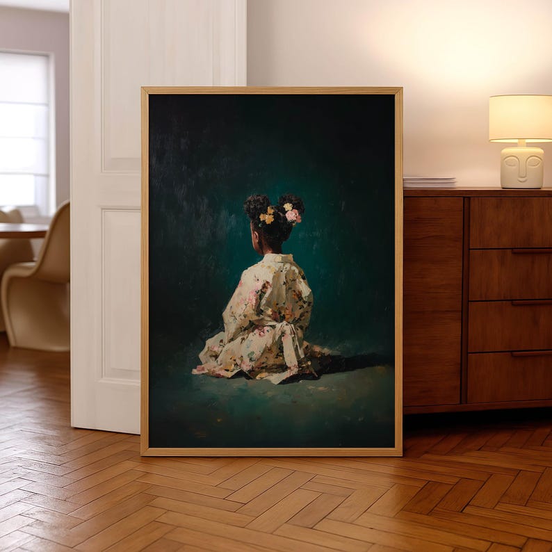 Emerald Green Art Print, Black Kids Portrait, African American Art Poster image 6