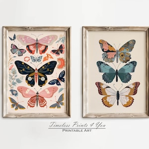 Boho Butterfly Art Print, Butterfly set of 2, Floral Butterfly Art, Boho Butterfly Print, Butterfly Gallery Wall Art, Butterfly Art Nursery