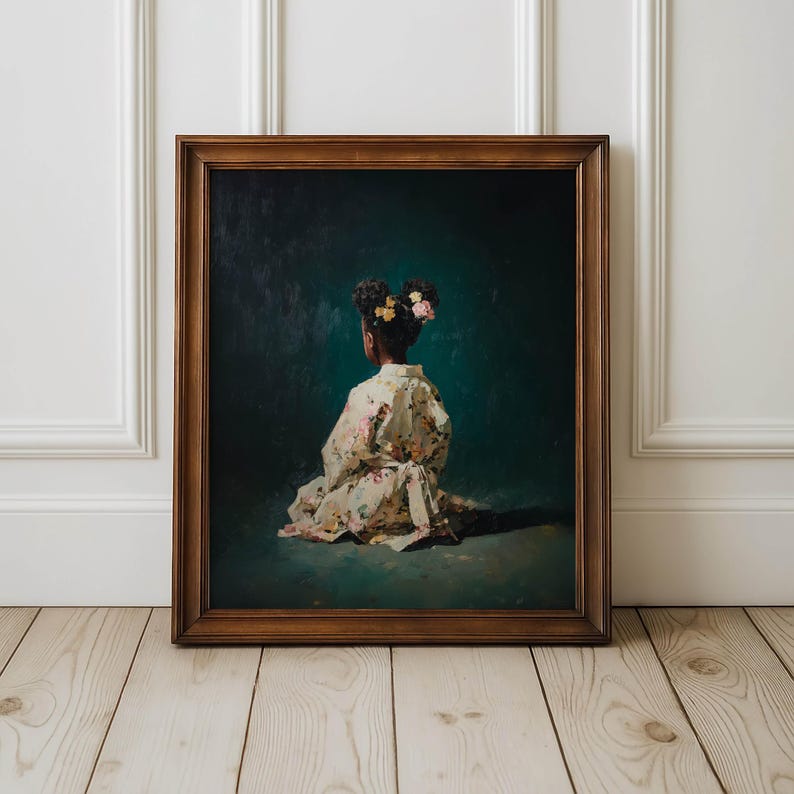 Emerald Green Art Print, Black Kids Portrait, African American Art Poster image 4