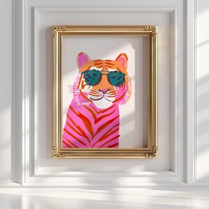 Pink Tiger Wall Art Prints, Retro Tiger Print, Preppy Maximalist Wall Art, Pink Preppy Wall Art, Coquette Room Decor, Pastel Wall Art image 5
