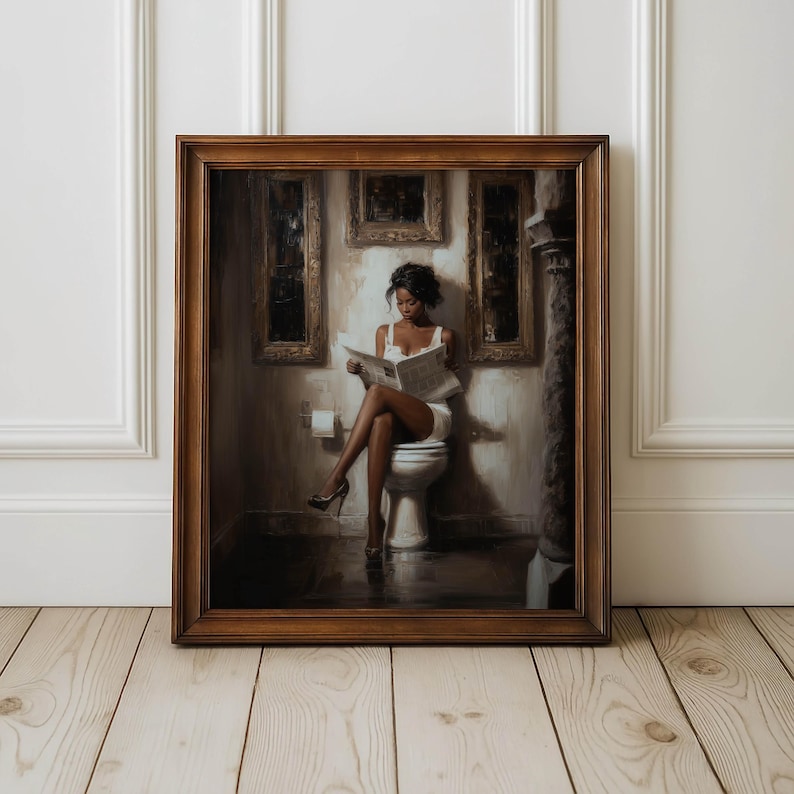 African American Poster, African American Wall Art For Bathroom, Black Woman Bathroom Art, Vintage Bathroom Art, Black Woman Reading image 7