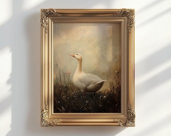 Goose Wall Art Print, Framhouse Decor, Rustic Home Decor, Cottagecore Wall Art, Moody Nature Wall Art, Silly Goose Print, Farm Animal Print