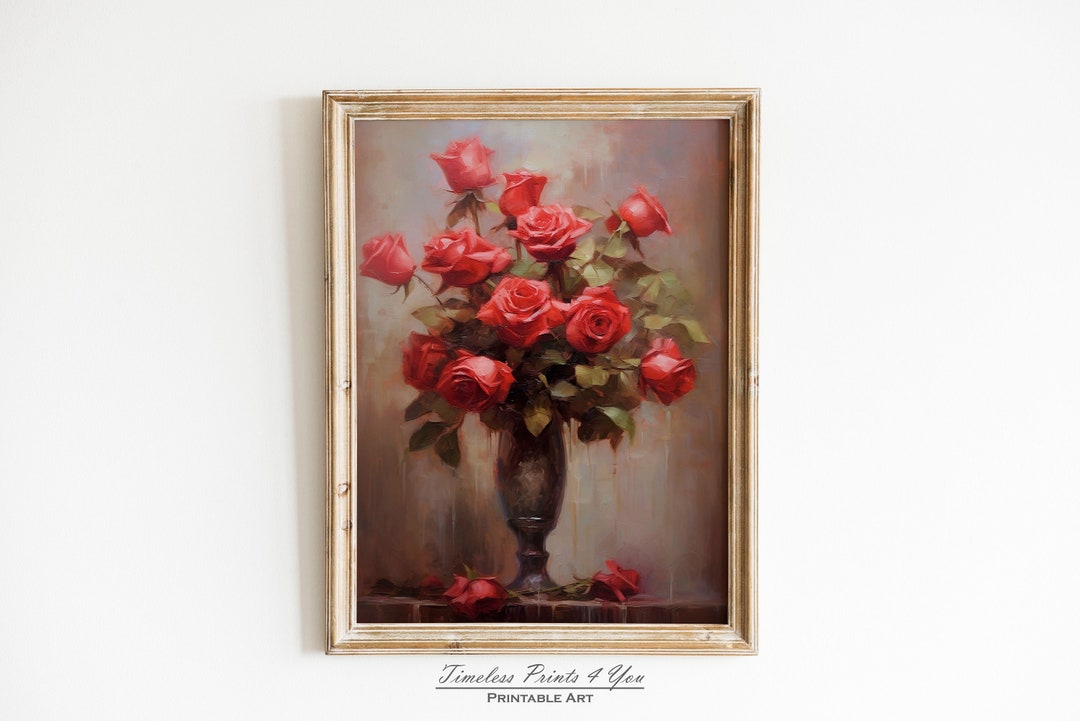Red Roses Bouquet, Valentines Day Wall Art, Valentine Printable ...