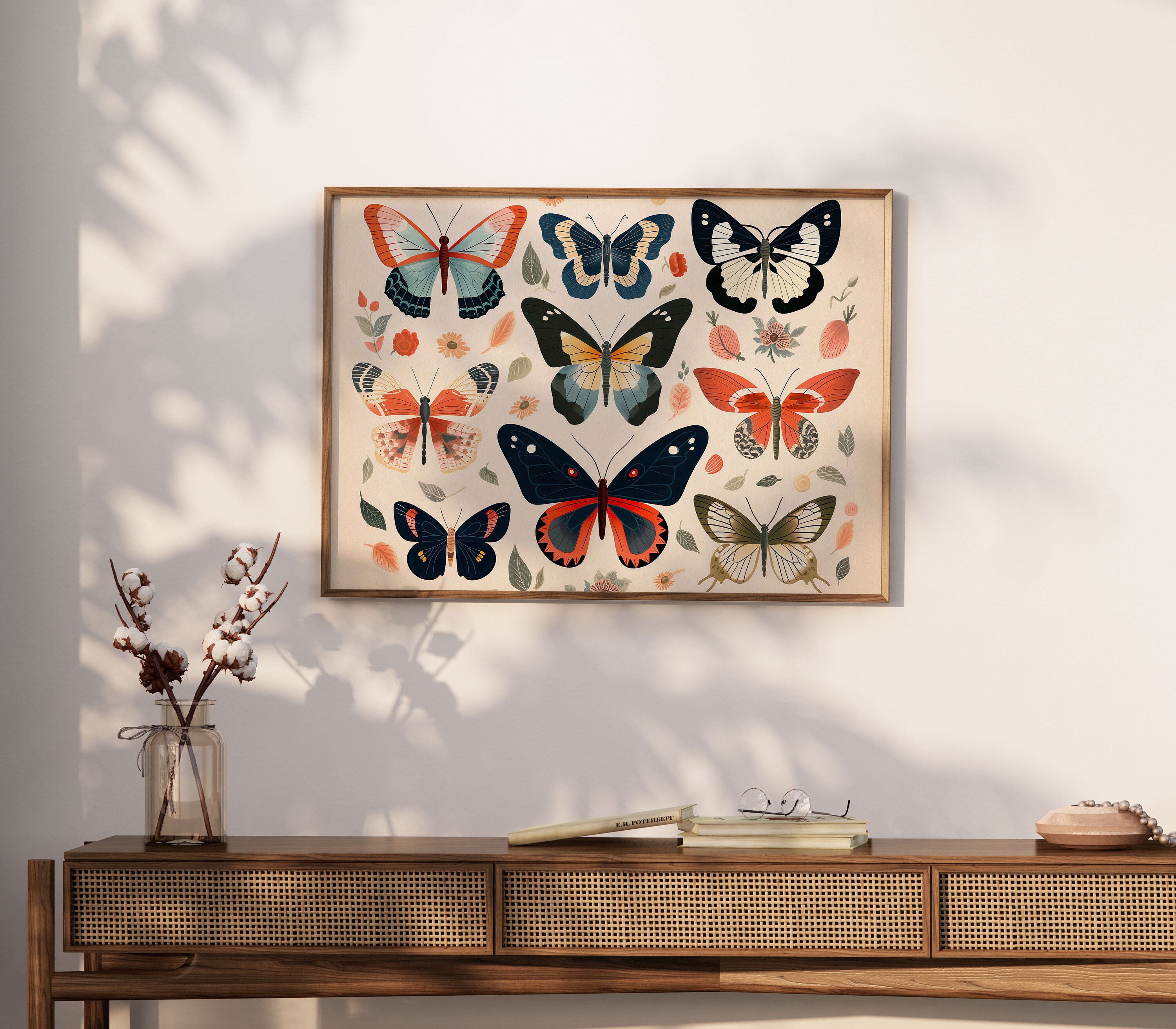Boho Butterfly Art, Print Gallery Wall Art Set of 5, Floral Butterfly ...