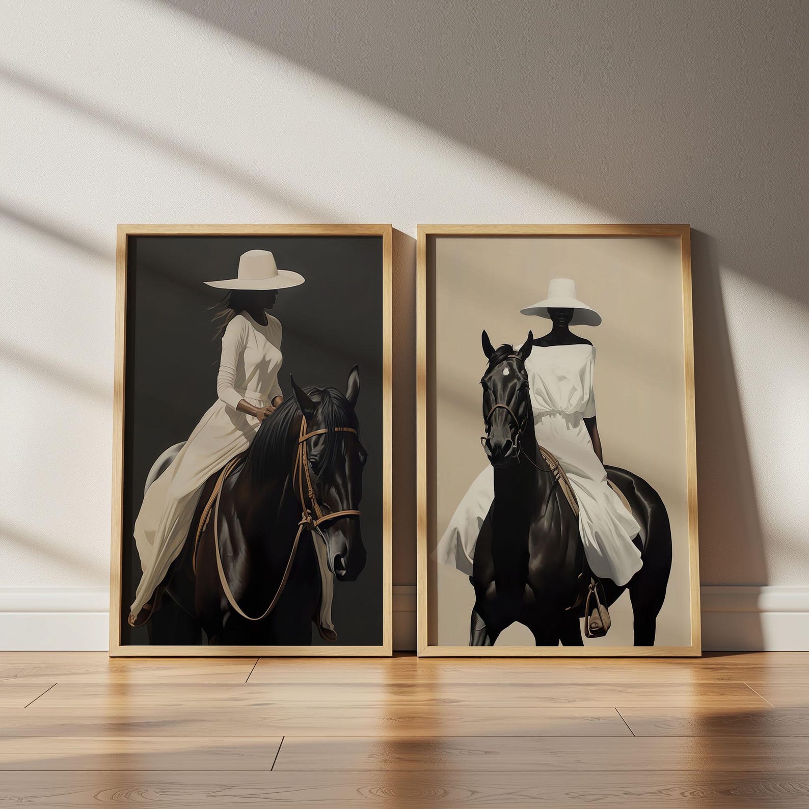 Black Woman on Horse Print Set of 2, African American Art, Black Owned ...