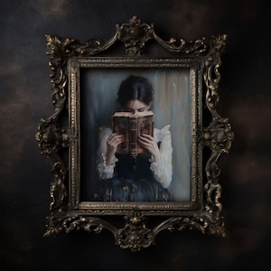 Dark Academia Library Wall Art, Dark Aesthetic Books Wall Art, Moody Reading Nook Painting, Book Lover Gift, Gothic Wall Art, Victorian Art
