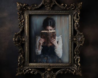 Dark Academia Bibliothek Wandkunst, Dunkle Ästhetische Bücher Wandkunst, Stimmungsvolle Leseecke Gemälde, Buch-Liebhaber-Geschenk, Gotische Wandkunst, viktorianische Kunst