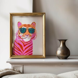 Pink Tiger Wall Art Prints, Retro Tiger Print, Preppy Maximalist Wall Art, Pink Preppy Wall Art, Coquette Room Decor, Pastel Wall Art image 8