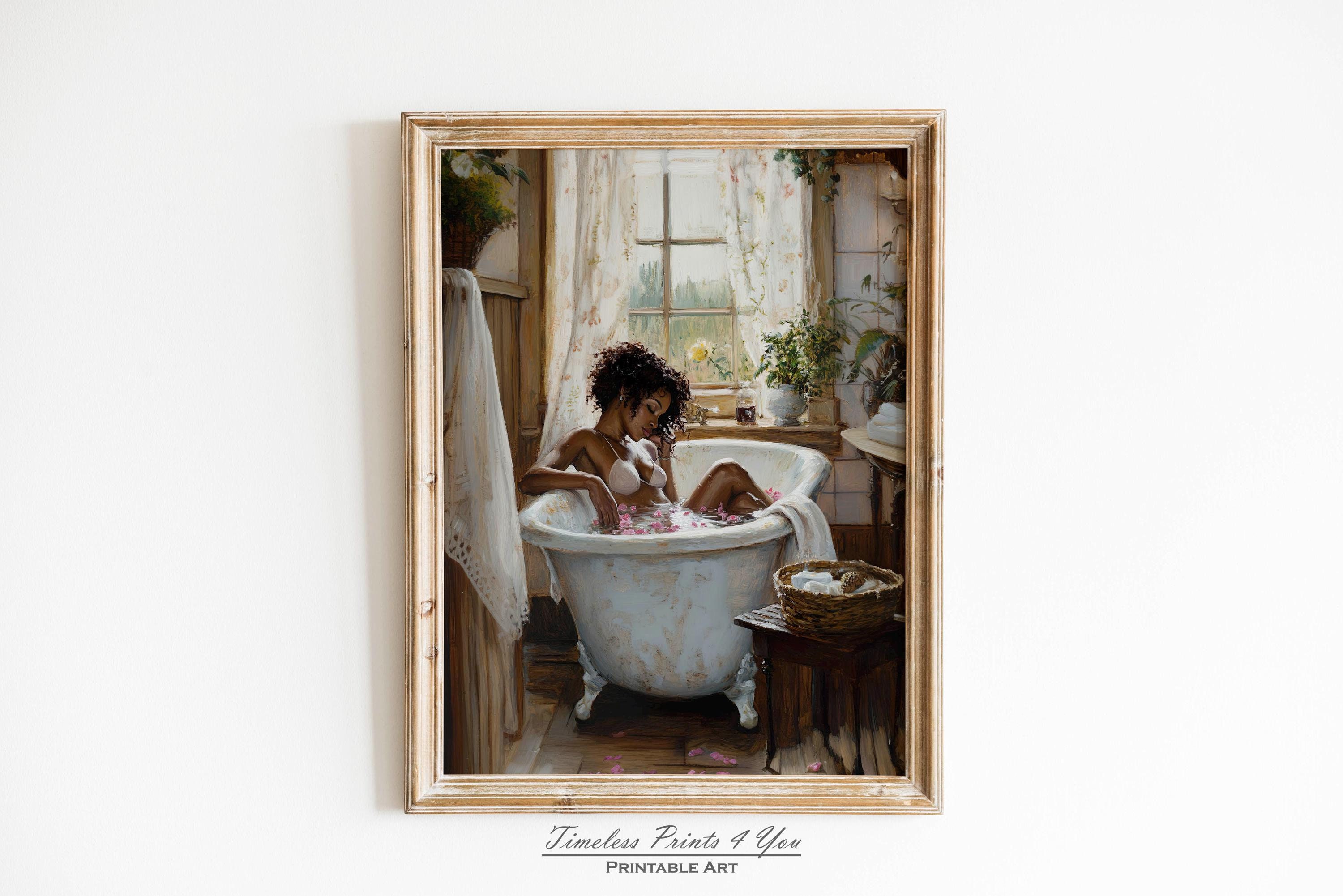 Schwarze Frau Badezimmer Kunst, Schwarze Frau im Schaumbad Kunst, Schwarze Menschen Wandkunst, Afroamerikaner Badezimmer Kunst, Schwarze Dame Im Bad Porträt